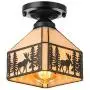KWOKING Lighting Vintage Elk Pattern Ceiling Lighting Fixtures Tiffany Stained Glass Style Flush Mount Ceiling Light for Living Room, Hallway, Kitchen, Dining Room Black 7.48inch