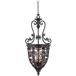 French Scroll Rubbed Bronze Pendant Chandelier 15 1/4'' Wide Rustic Country Iron 3-Light Fixture for Dining Room House Foyer Kitchen Island Entryway Bedroom Living Room - Franklin Iron Works