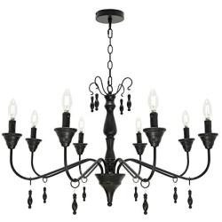 VINLUZ Black Rustic French Country Chandelier Lighting, 8 Light Metal Vintage Kitchen Island Pendant Light for Dining Room Industrial Farmhouse Ceiling Hanging Fixture