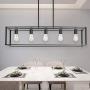 VINLUZ Farmhouse Chandeliers 5-Light Black Dining Room Lighting Linear Contemporary Metal Pendant Light Large Industrial Rustic Hanging Ceiling Light Fixtures for Kitchen Island Foyer Bar