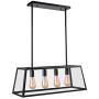 Kitchen Island Pendant Lighting with 4 Lamp Sockets, Pynsseu Matte Black Shade with Clear Glass Panels, Industrial Hanging Pendant Light Fixture for Kitchen Island Breakfast Bar Dining Room