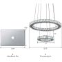 KAI Modern Crystal Chandelier Dimmable with Remote Control Temperature Adjustable Pendant Light with 4320LM Chrome Adjustable Height 2 Rings Flush Mount Ceiling Lighting for Dining Room
