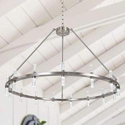 MEEROSEE Brushed Nickel Chandelier Modern LED Farmhouse Chandeliers Large D43.3'' Acrylic Shade 30 Lights Island Round Dining Room Pendant Lighting Fixture for Kitchen Living Room Foyer Dimmable