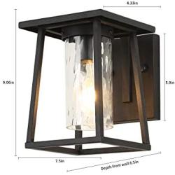 Small Modern Outdoor Wall Light Fixtures Exterior Wall Lantern Outside Lamp Wall Mounted Waterproof Black Finish with Water Glass Outdoor Wall Sconce for Driveway Patio Porch Lighting