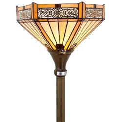 Tiffany Floor Lamp Torchiere Up Lighting W12H66 Yellow Stained Glass Hexagon Lampshade Antique Style Standing Iron Base 1E26 Foot Switch S011 WERFACTORY Lamps Home Office Living Bedroom Decoration