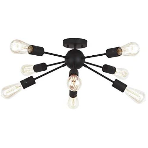VINLUZ 8 Light Sputnik Chandelier Black Mid Century Modern Ceiling Light Industrial Pendant Lighting for Kitchen Dining Room Living Room
