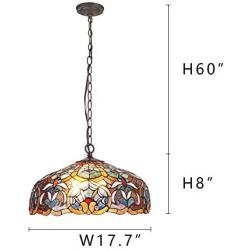 Capulina Tiffany Dining Table Lights, 17.7 Inch Wide Hanging Tiffany Style Lamp, 2-Light Stained Glass Lighting Fixtures, Stained Glass Dining Room Lights, Victorian Tiffany Pendant Lights