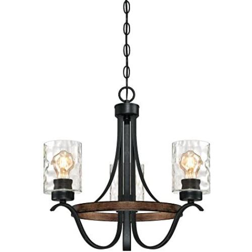Westinghouse Lighting 6331800 Barnwell Three-Light Indoor Chandelier, Textured Iron and Barnwood Finish with Clear Hammered Glass, 3, Iron & Barnwood