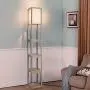 Brightech Maxwell Drawer Edition - Shelf & LED Floor Lamp Combination - Narrow Nightstand with Light Attached - Tower End or Side Table for Office & Bedroom - Rustic Wood