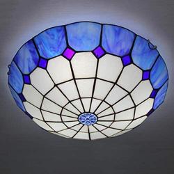 Tiffany Style Mediterranean Ceiling Lamp Flush Mount 16 Inch Stained Glass Ceiling Lights Vintage for Decor Game Living Dining Room Kitchen Study Room Gift,Blue