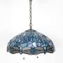Tiffany Style Hanging Lamp W16H40 Inch Sea Blue Stained Glass Shade Crystal Bead Dragonfly Chandelier Light Ceiling Fixture S147 WERFACTORY Dining Living Room Bedroom Study Coffee Bar Hallway Loft