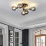 BOKT Flush Mount Ceiling Light 5 Heads Sputnik Chandelier Glass Globe Ceiling Pendant Light Fixture for Kitchen Dining Room Living Room Bedroom Hallway, Bulbs Included (Smoke Gray Shade, Gold)