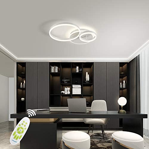 IKK Modern Ceiling Light, Dimmable LED Flush Mount Light Fixture with Remote Control, 3 White Rings Acrylic Shade 45W Modern Ceiling Lamp Fixture for Kitchen, Living Rooms, Entry, Stair, Wall Lamp