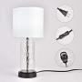 Cuaulans Mid Century Rustic Table Lamp, Bedside Nightstand Lamp, 16” Decorative Lamps with White Fabric Shade Textured Glass for Bedroom Living Room Kids Room Study Room Dorm, Set of 2, Black