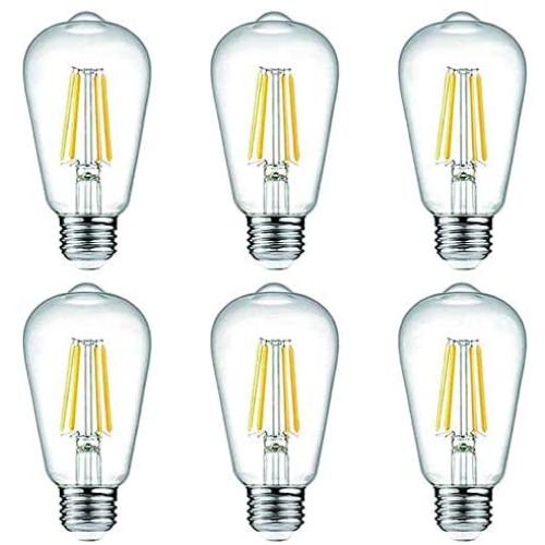 TANGCISON Edison LED Light Bulb,Warm White 2700k Soft Mood Lighting (6 Pack), Flicker Free 800 Lumens 60 Watt Output, E26 Base,Non Dimmable