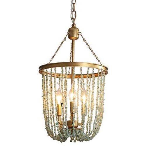 Stone Beaded Chandelier Lighting Fixture 3-Light Home Decor Gold Metal Chandeliers 12''D x 21.9''H Ceiling Mounted Pendant Lamp for Dining Room, Bedrooms, Bathroom, Foyer, Doorways Stone Beaded Chandelier Lighting Fixture 3-Light Home Decor Gold Metal Chandeliers 12''D x 21.9''H Ceiling Mounted Pendant Lamp for Dining Room, Bedrooms, Bathroom, Foyer, Doorways