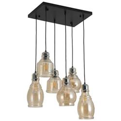 SAM Vintage Kitchen Chandelier, 6-Lights Island Cognac Glass Cluster Pendant Chandelier Antique, Antique Black Finish Ceiling Lights for Dining Room, Cafe, Antique Black Glass Light