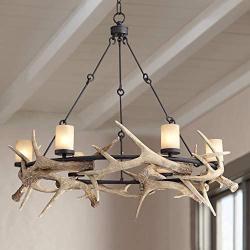 Antler Lodge Black Large Round Chandelier 36 3/4'' Wide Country Cottage Rustic LED Woven Deer Horn 6-Light Fixture for Dining Room House Island Entryway Bedroom Living Room - Franklin Iron Works