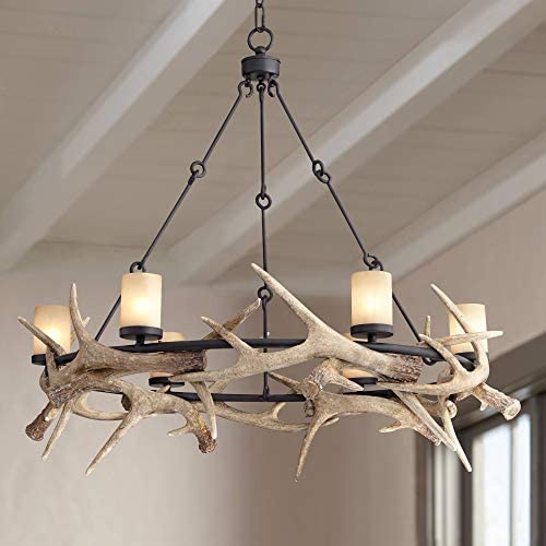 Antler Lodge Black Large Round Chandelier 36 3/4'' Wide Country Cottage Rustic LED Woven Deer Horn 6-Light Fixture for Dining Room House Island Entryway Bedroom Living Room - Franklin Iron Works