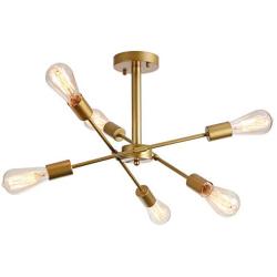 Gold Sputnik Chandelier 6 Lights Mid Century Pendant Brushed Gold Small Light Fixture for Hallway Bar Kitchen Dining Room