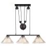 KWOKING Lighting Industrial Pulley Pendant Light Vintage 3 Lights with Pleated Frosted Glass Shade Adjustable Barn Hanging Lamp for Living Room,Dining Room,Farmhouse