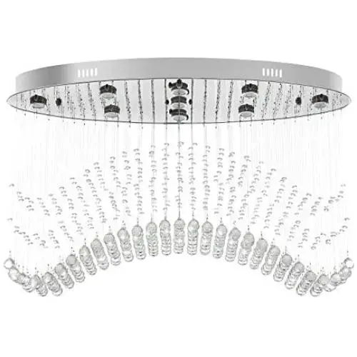 7PM W40'' Modern Wave Oval Chandelier, Raindrop Crystal Ceiling Light Fixture for Dining Room Kitchen Living Room