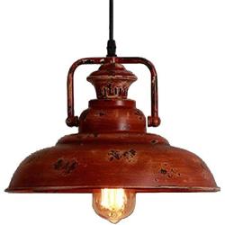 NIUYAO Vintage Pendant Light Retro Red Rust Finish Industrial Barn Suspension Single Light Metal Chandeliers Indoor Decoration