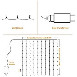 Curtain String Lights, 6.6x6.6 ft, 200 LED, 8-Lighting Modes Twinkle Lights, String Lights for Bedroom, Patio, Wedding and Christmas Decorations, Warm White