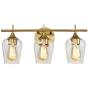 Bathroom Vanity Light Fixture Over Mirror, Gold Bathroom Light Fixtures Indoor, 3 Light Vanity Lighting Champagne Brass, Modern Wall Mount Lighting with Glass Shade for Bedroom Living Room, UL Listed