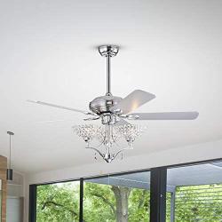 RS Lighting 52 inch Crystal Ceiling Fan Chandelier Fandelier With Sparkle and Shine Lights 5 Blades Chrome Pull Chain Home Decoration Modern for Living Room Bedroom