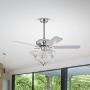 RS Lighting 52 inch Crystal Ceiling Fan Chandelier Fandelier With Sparkle and Shine Lights 5 Blades Chrome Pull Chain Home Decoration Modern for Living Room Bedroom
