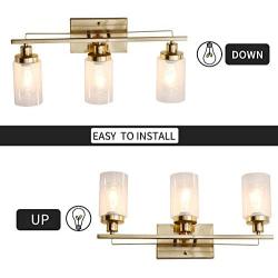 Sivilynus Gold Bathroom Light Fixture, 3 Lights Brushed Brass Sconces Wall Lighting Rustic Vanty Lights for Bathroom Lights Over Mirror with Clear Glass Shade Dining Room