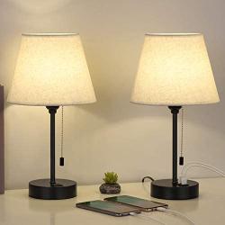 HAITRAL Modern Table Lamps with Dual USB Ports, Bedside Desk Lamps for Bedroom, Living Room, Office Black/Tan
