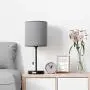 HAITRAL Bedside Table Lamp - Minimalist Desk Lamp with Fabric Shade and Pull Chain Switch Simple Modern Nightstand Lamp for Living Room, College Dorm, Bedroom - Grey (HT-TH103-15)