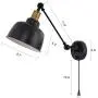 Larkar Dimmable Wall Lamp Plug in Wall Sconces Lamp, Larkar Swing Arm Wall Lamp with On/Off Switch Metal Black Wall Mounted Reading Light Fixture for Indoor Bedroom Bedside - Set of 2