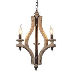 DOCHEER Vintage Rustic Wooden Chandelier 3-Light Retro Wood Metal Chandeliers Pendant Lamp Fixture Lighting for Kitchen Island, Dining Room Lighting