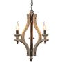 DOCHEER Vintage Rustic Wooden Chandelier 3-Light Retro Wood Metal Chandeliers Pendant Lamp Fixture Lighting for Kitchen Island, Dining Room Lighting