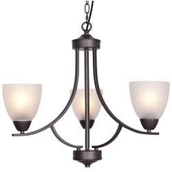 VINLUZ 3 Light Shaded Contemporary Chandeliers with Alabaster Glass Oil Rubbed Bronze Modern Light Fixtures Ceiling Hanging Mid Century Pendant Lighting for Dining Room Living Room Hallway Bedroom