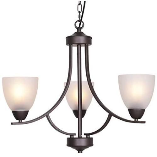 VINLUZ 3 Light Shaded Contemporary Chandeliers with Alabaster Glass Oil Rubbed Bronze Modern Light Fixtures Ceiling Hanging Mid Century Pendant Lighting for Dining Room Living Room Hallway Bedroom