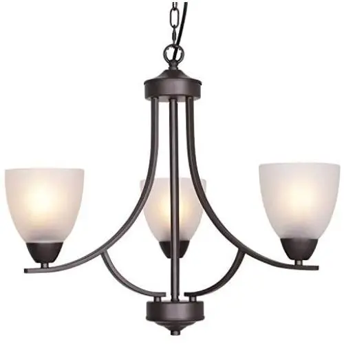 VINLUZ 3 Light Shaded Contemporary Chandeliers with Alabaster Glass Oil Rubbed Bronze Modern Light Fixtures Ceiling Hanging Mid Century Pendant Lighting for Dining Room Living Room Hallway Bedroom