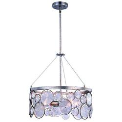 VAXCEL Mid Century Modern Chandelier - Silver Leaf Nickel, Round Clear Glass Hanging Ceiling Drum Pendant Retro Light Fixture for Dining Room, Kitchen Table, Bedroom