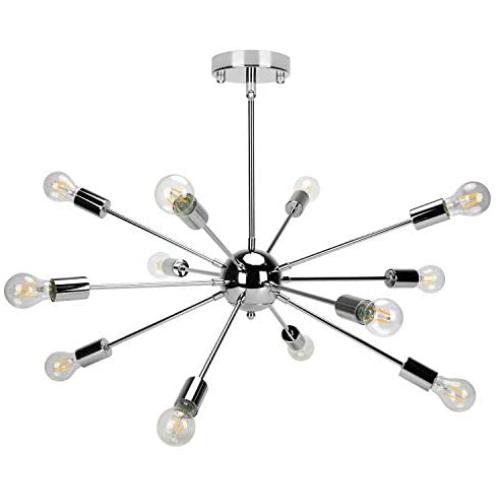 GRUSTRUST 12-Light Sliver Chandeliers Lighting Easy Mount Ceiling Light Chrome Modern Pendant Light Dimmable Lamp Bracket for Living Room Showroom Study Room(Bulbs Not Included)