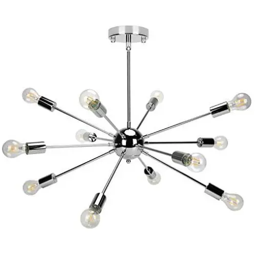 GRUSTRUST 12-Light Sliver Chandeliers Lighting Easy Mount Ceiling Light Chrome Modern Pendant Light Dimmable Lamp Bracket for Living Room Showroom Study Room(Bulbs Not Included) GRUSTRUST 12-Light Sliver Chandeliers Lighting Easy Mount Ceiling Light Chrome Modern Pendant Light Dimmable Lamp Bracket for Living Room Showroom Study Room(Bulbs Not Included)