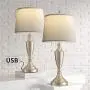 BOBOMOMO 25.25 Modern USB Table Lamp Set of 2 for Living Room Bedroom Bedside Lamps with Charging Port Fabric Drum Shade (Silver)