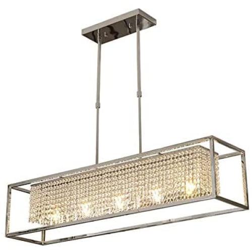 NOXARTE Rectangle Chandelier Lighting Crystal Raindrop Ceiling Pendant Light Fixture for Dining Room Hotel Bedroom