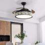 Fandian 42In Modern Ceiling Fan with Lights Remote Control Pendant Chandelier Fixtures LED Lighting Silent Retractable Blades 3 Light Colors, 3 Light Changing, Black Bird Nest Lamp for Living room, Bedroom