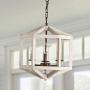 Retro Cottage Wooden Chandelier with 3-Light, Lantern Design, Distressed White Wood Pendant Light for Dining Room, Living Room, Foyer