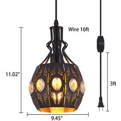 YLONG-ZS Hanging Lamps Swag Lights Plug in Pendant Light,Retro Style,Vintage Loft Design,Black Basket Cage Hanging Ceiling Lamp,Industrial Lighting Fixture and Decoration for Living Room Bedroom