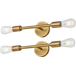 Passica Decor Set of 2 pcs Simple Stylish 2 Light Matte Antique Brass Vanity Light Vertical or Horizontal Wall Mounting Double Sconce for Bedroom Living Room Stairs Hallway