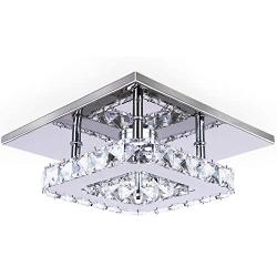 Dixun Modern Crystal Chandelier 7.9 Inches Led Ceiling Light Mini Square Flush Mount Ceiling Light for Bedrooms Dinning Rooms Hallway(Cool White,15W)